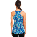 Blue Digital Camo Pattern Print Women's Racerback Tank Top