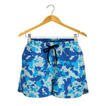 Blue Digital Camo Pattern Print Women's Shorts