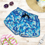 Blue Digital Camo Pattern Print Women's Shorts
