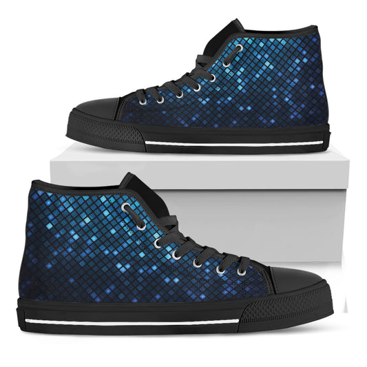 Blue Disco Lights Pattern Print Black High Top Shoes