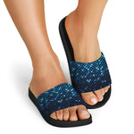 Blue Disco Lights Pattern Print Black Slide Sandals