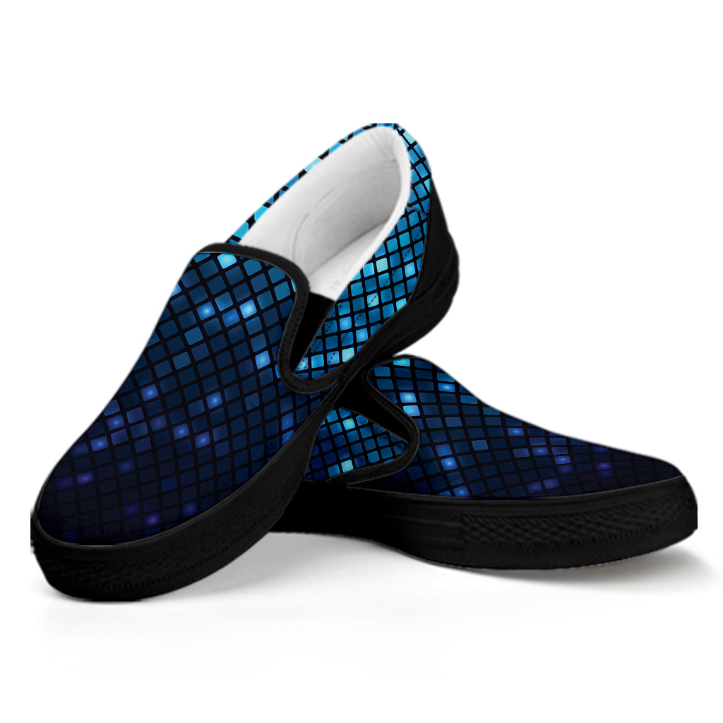 Blue Disco Lights Pattern Print Black Slip On Shoes