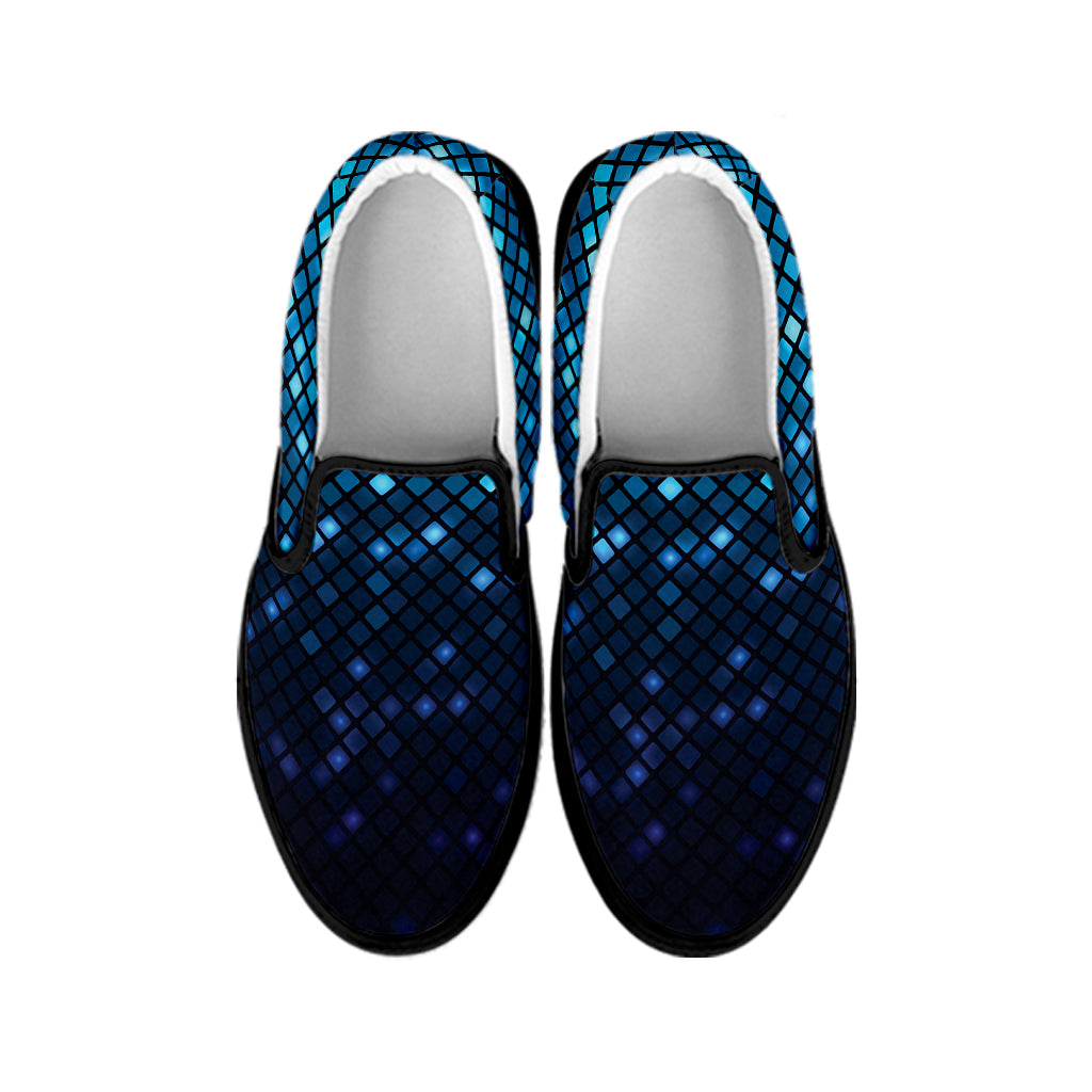 Blue Disco Lights Pattern Print Black Slip On Shoes