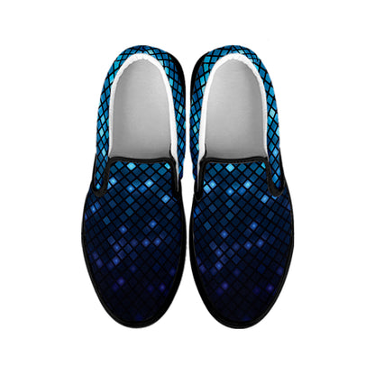 Blue Disco Lights Pattern Print Black Slip On Shoes