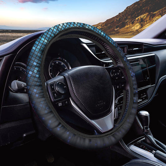 Blue Disco Lights Pattern Print Car Steering Wheel Cover