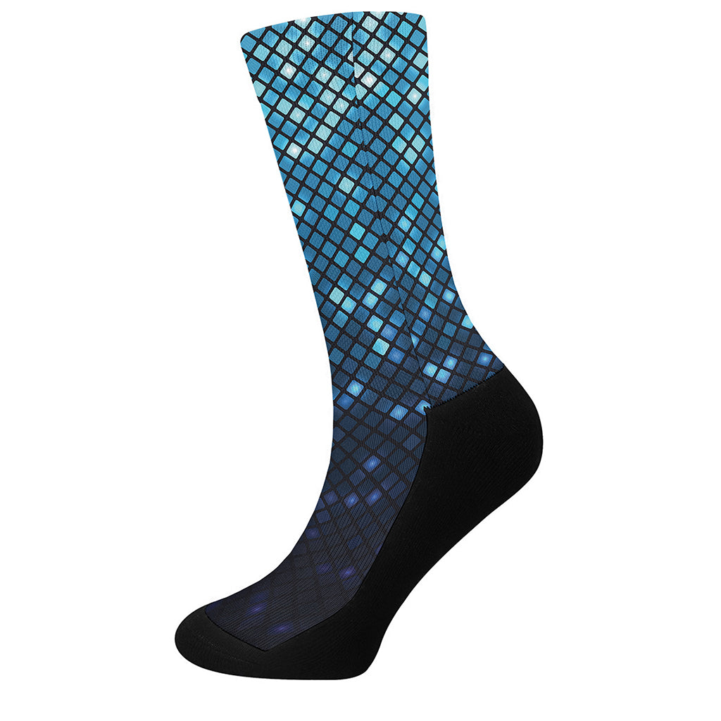 Blue Disco Lights Pattern Print Crew Socks