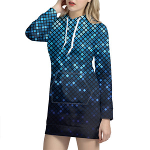 Blue Disco Lights Pattern Print Hoodie Dress