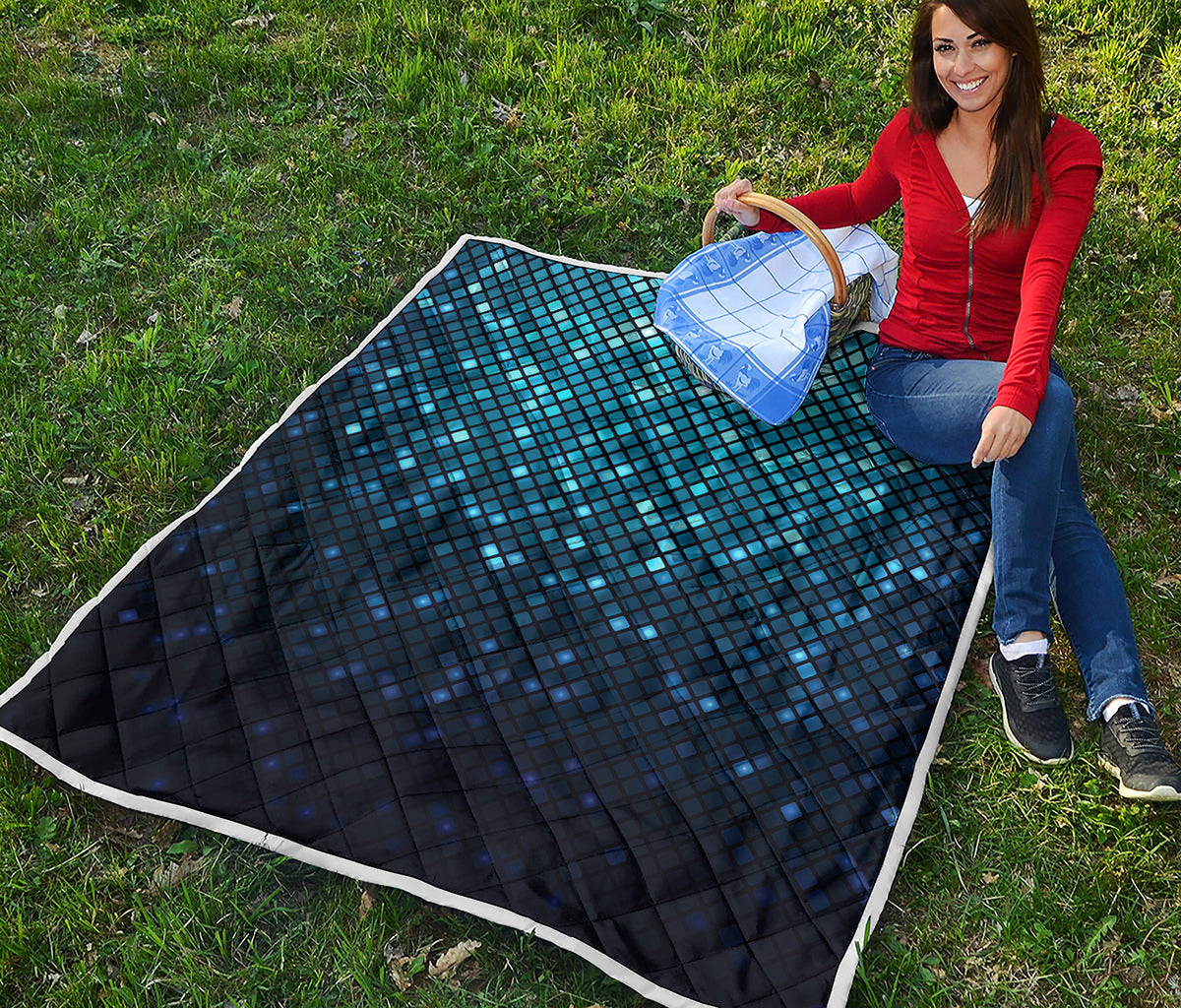 Blue Disco Lights Pattern Print Quilt