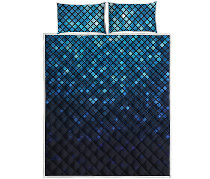 Blue Disco Lights Pattern Print Quilt Bed Set