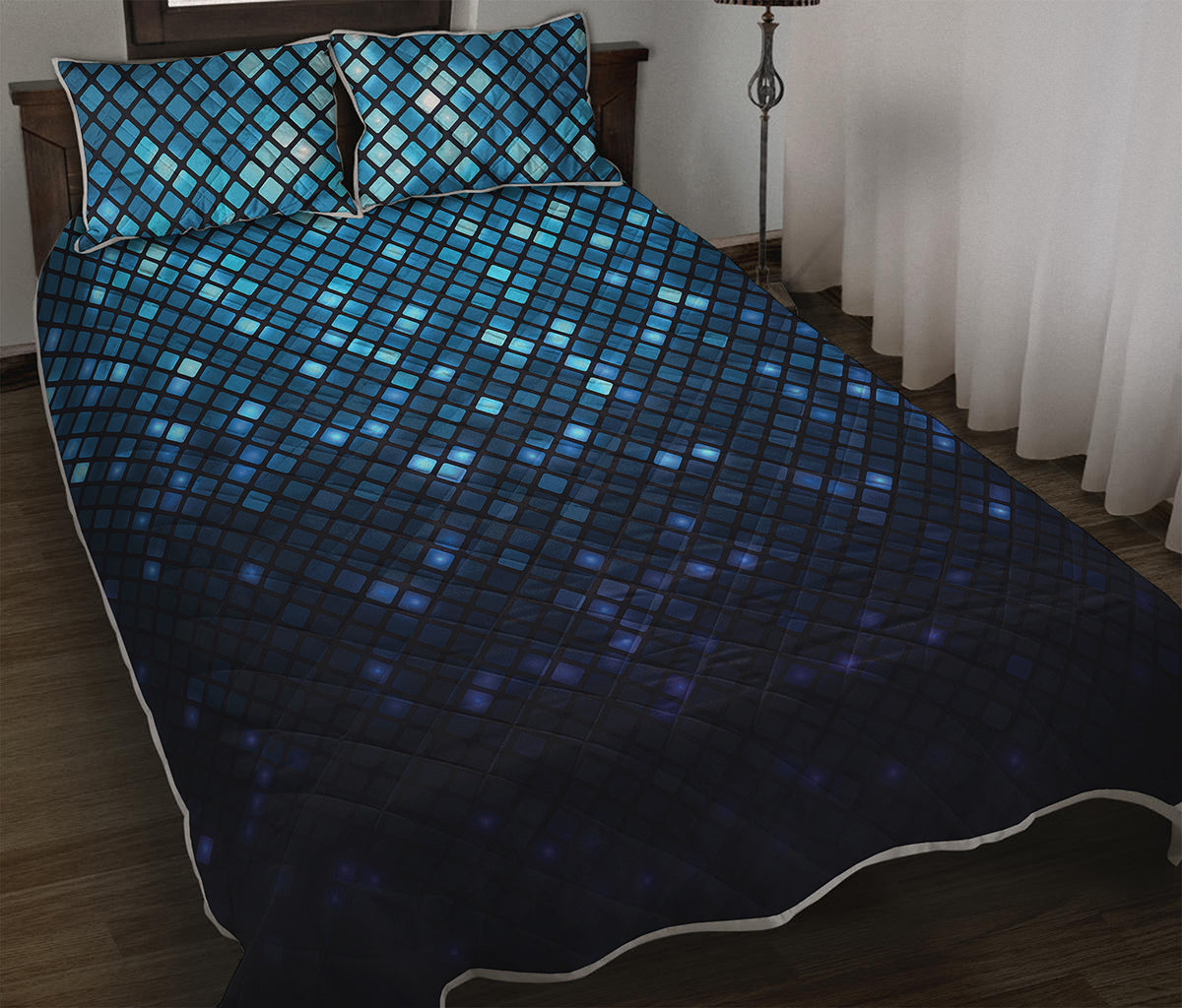 Blue Disco Lights Pattern Print Quilt Bed Set