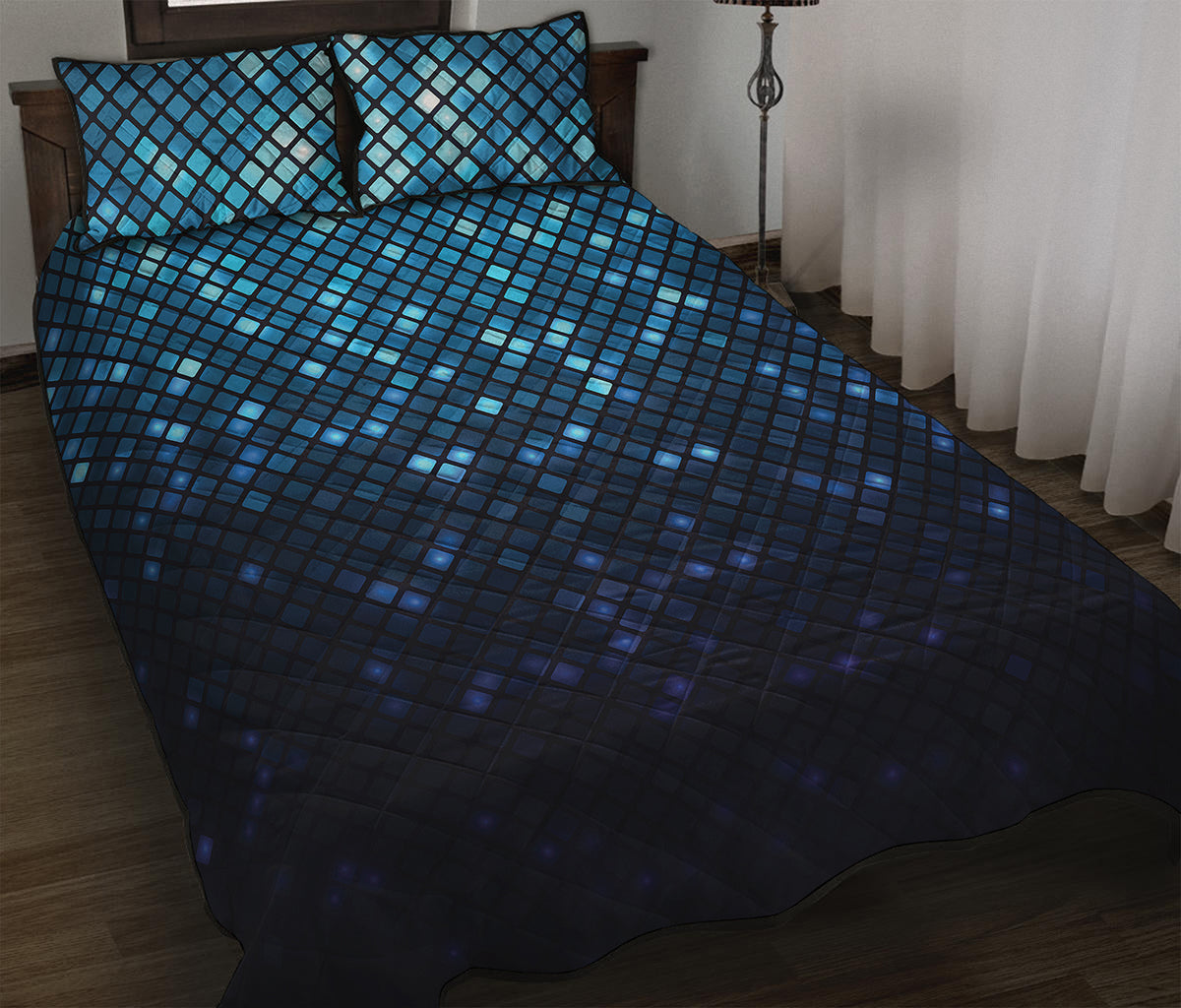 Blue Disco Lights Pattern Print Quilt Bed Set