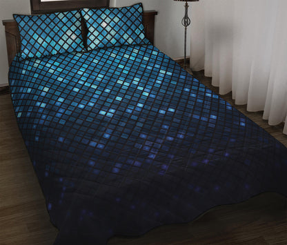 Blue Disco Lights Pattern Print Quilt Bed Set
