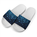 Blue Disco Lights Pattern Print White Slide Sandals