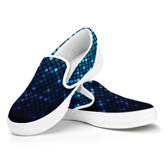 Blue Disco Lights Pattern Print White Slip On Shoes