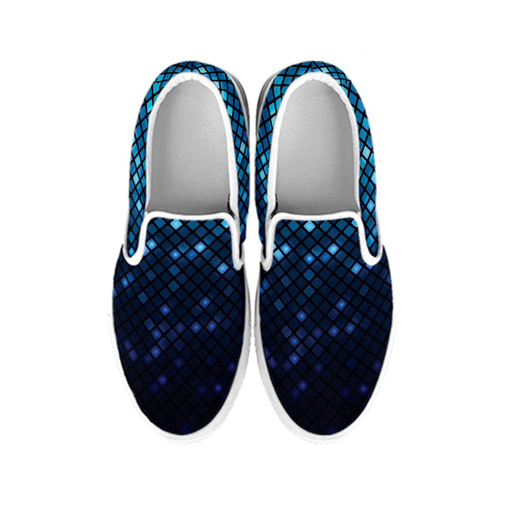 Blue Disco Lights Pattern Print White Slip On Shoes