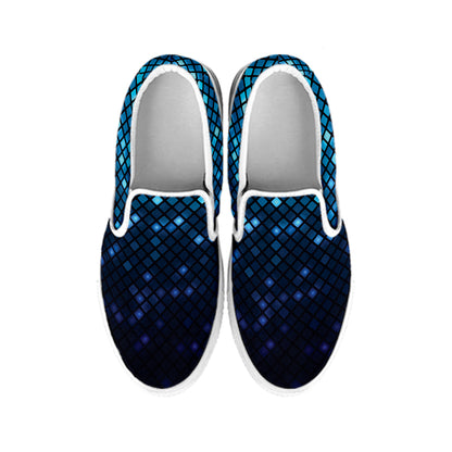 Blue Disco Lights Pattern Print White Slip On Shoes
