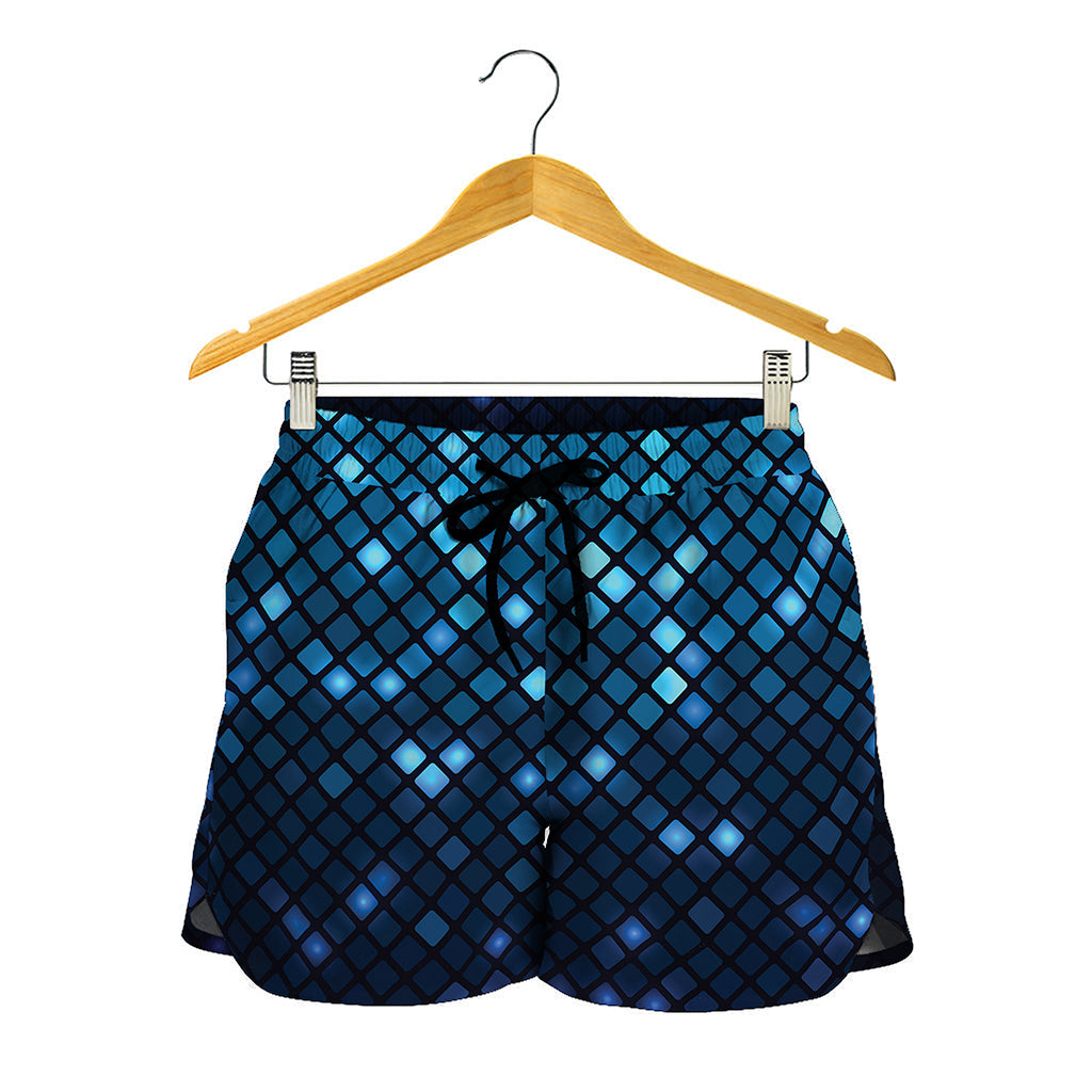 Blue Disco Lights Pattern Print Women's Shorts