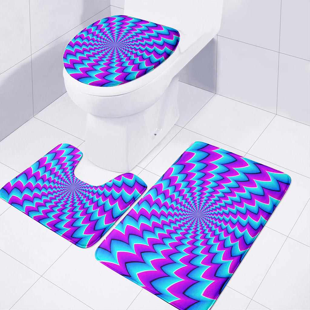Blue Dizzy Moving Optical Illusion 3 Piece Bath Mat Set