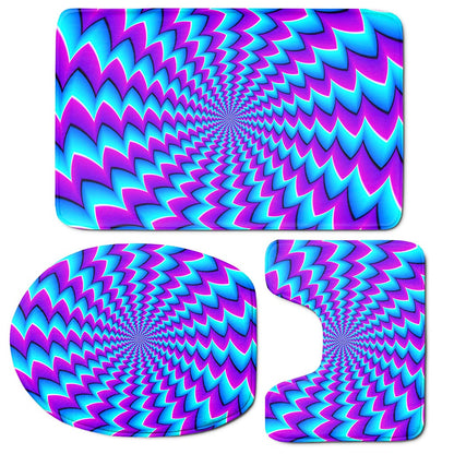 Blue Dizzy Moving Optical Illusion 3 Piece Bath Mat Set