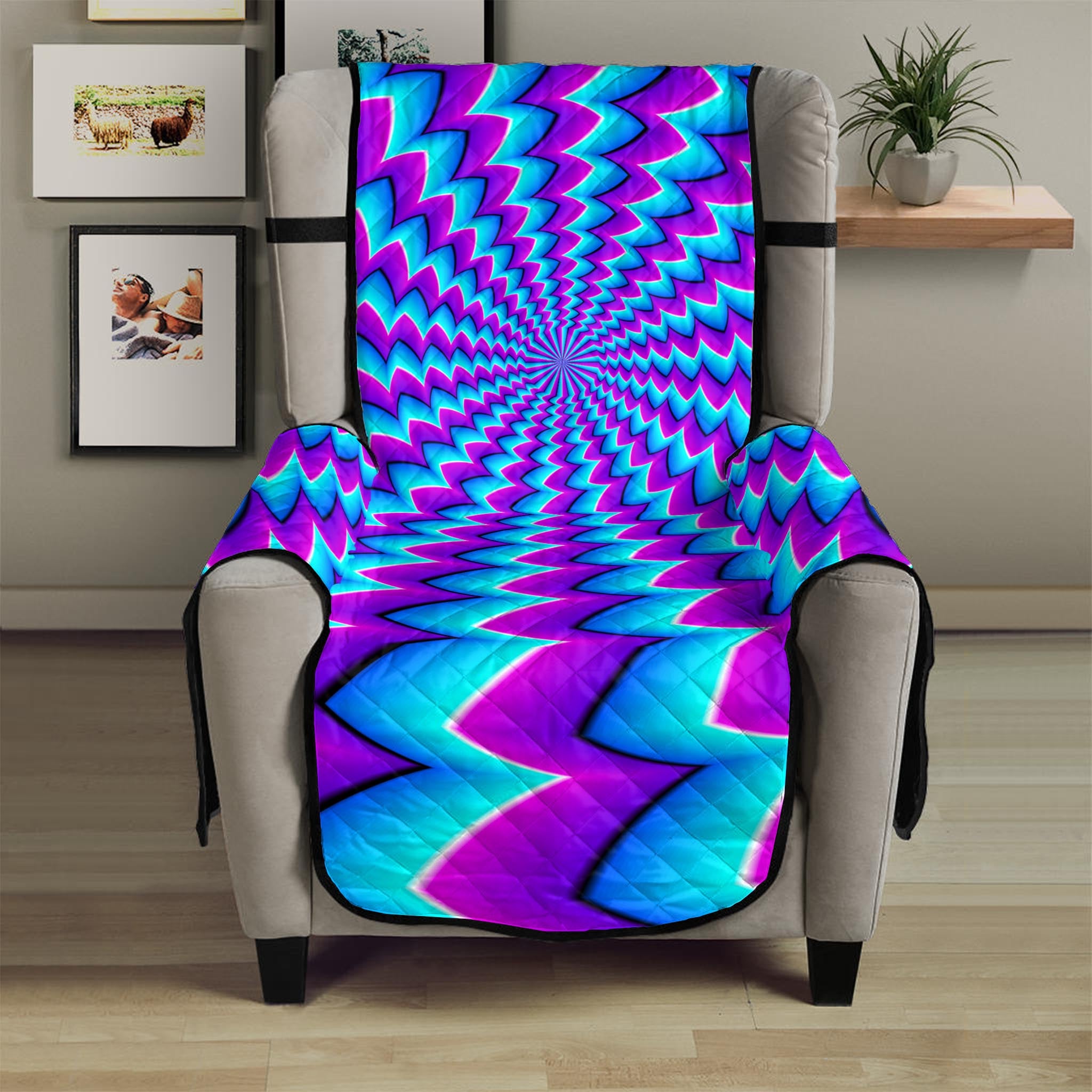 Blue Dizzy Moving Optical Illusion Armchair Protector