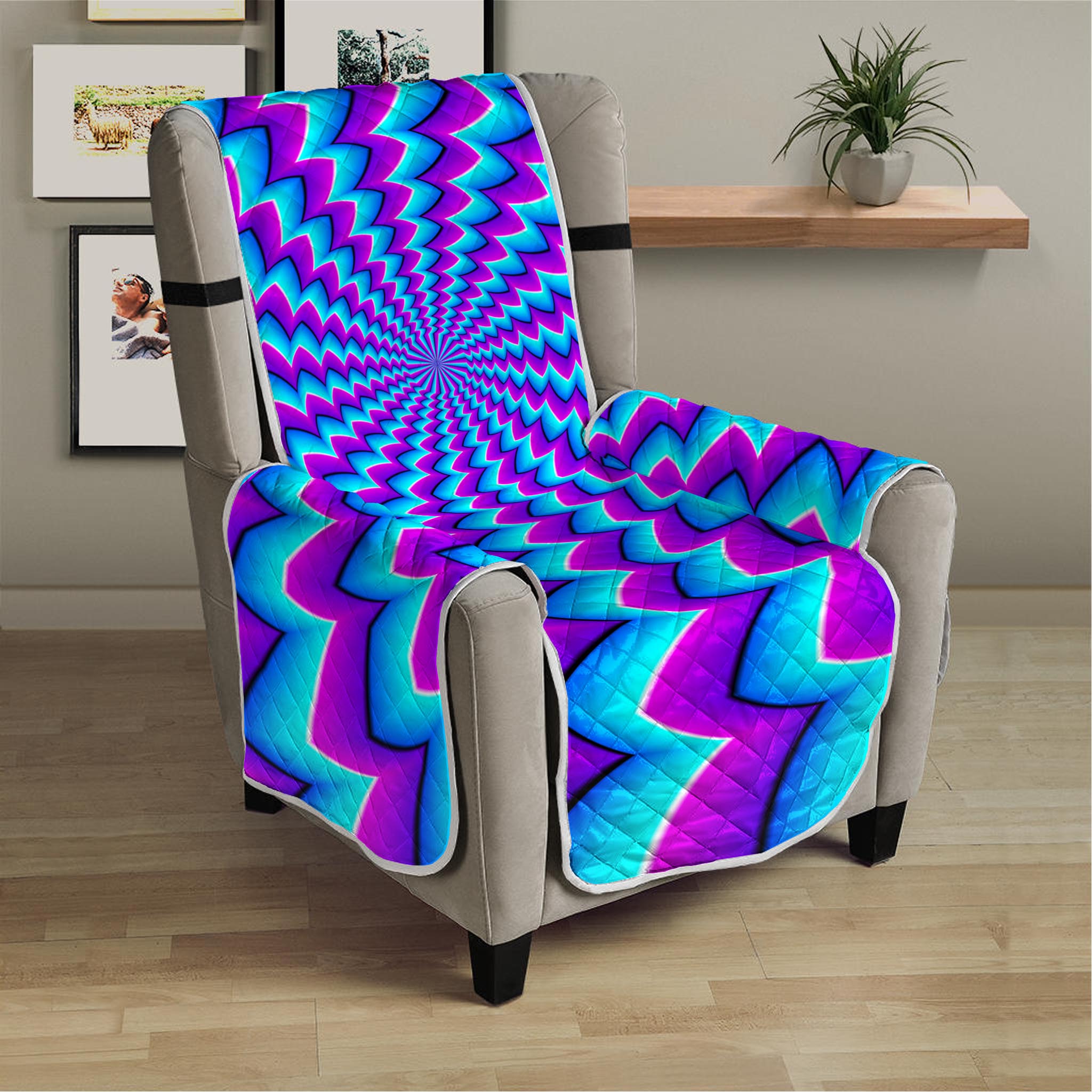 Blue Dizzy Moving Optical Illusion Armchair Protector