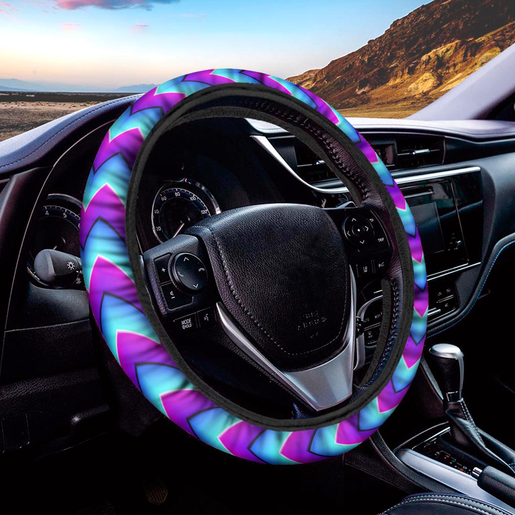Blue Dizzy Moving Optical Illusion Car Steering Wheel Cover