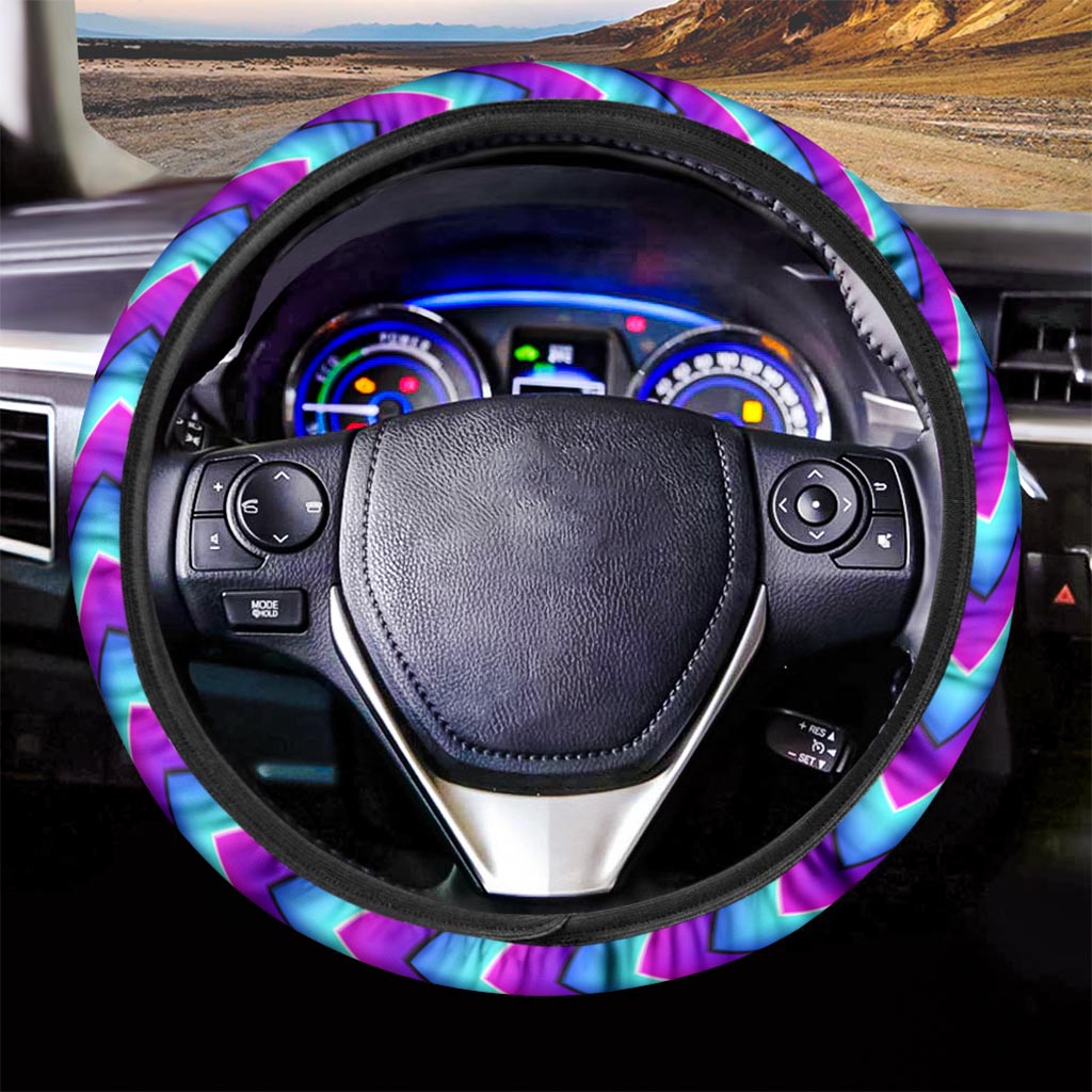 Blue Dizzy Moving Optical Illusion Car Steering Wheel Cover