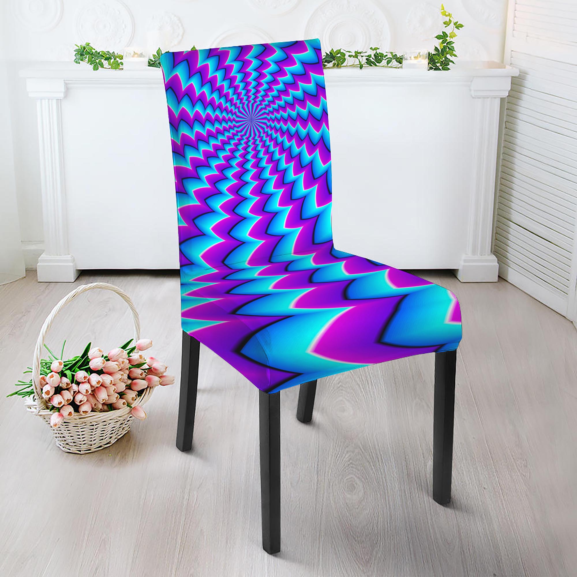 Blue Dizzy Moving Optical Illusion Dining Chair Slipcover