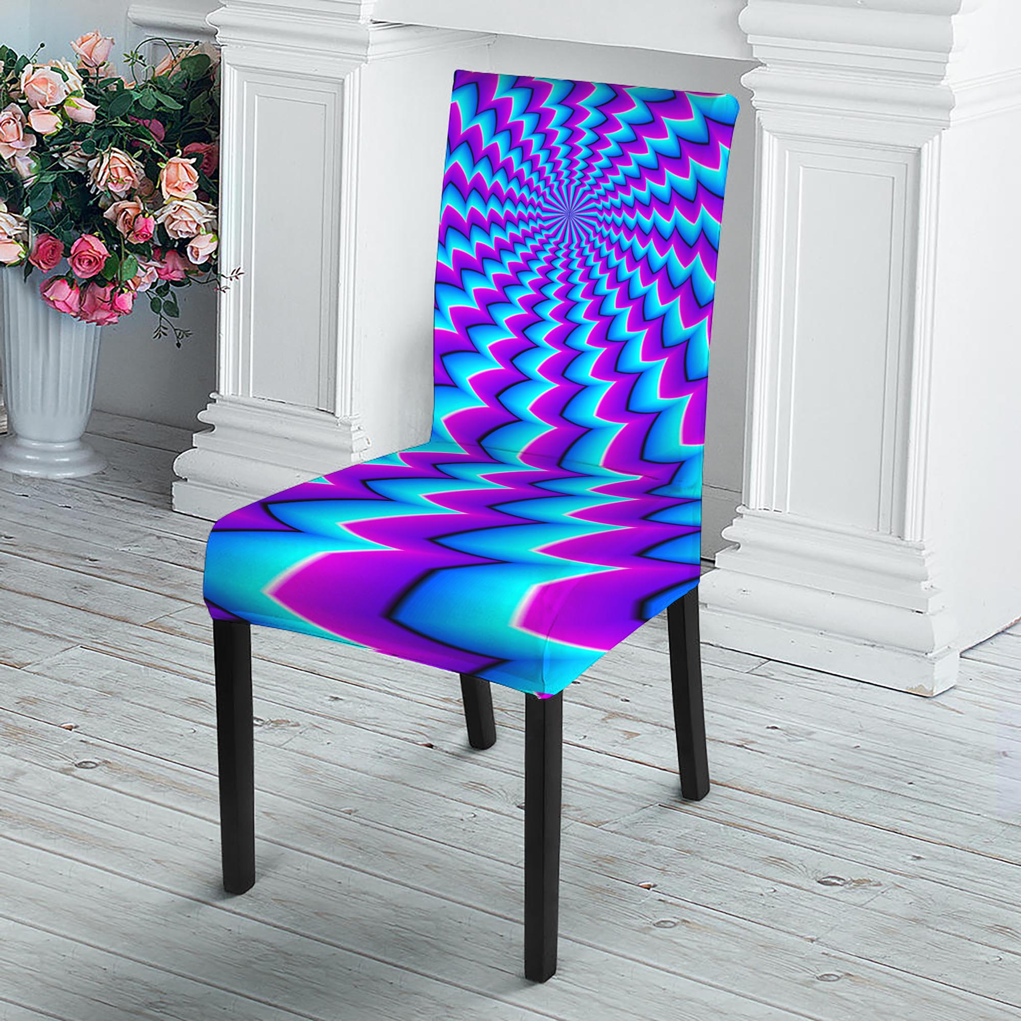 Blue Dizzy Moving Optical Illusion Dining Chair Slipcover