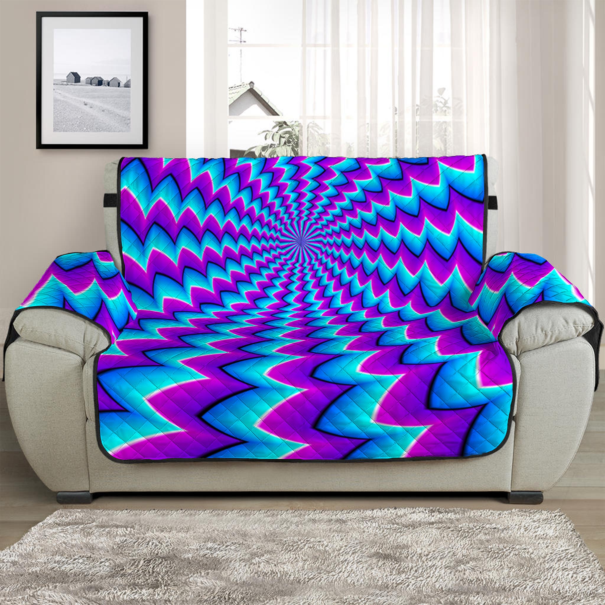 Blue Dizzy Moving Optical Illusion Half Sofa Protector