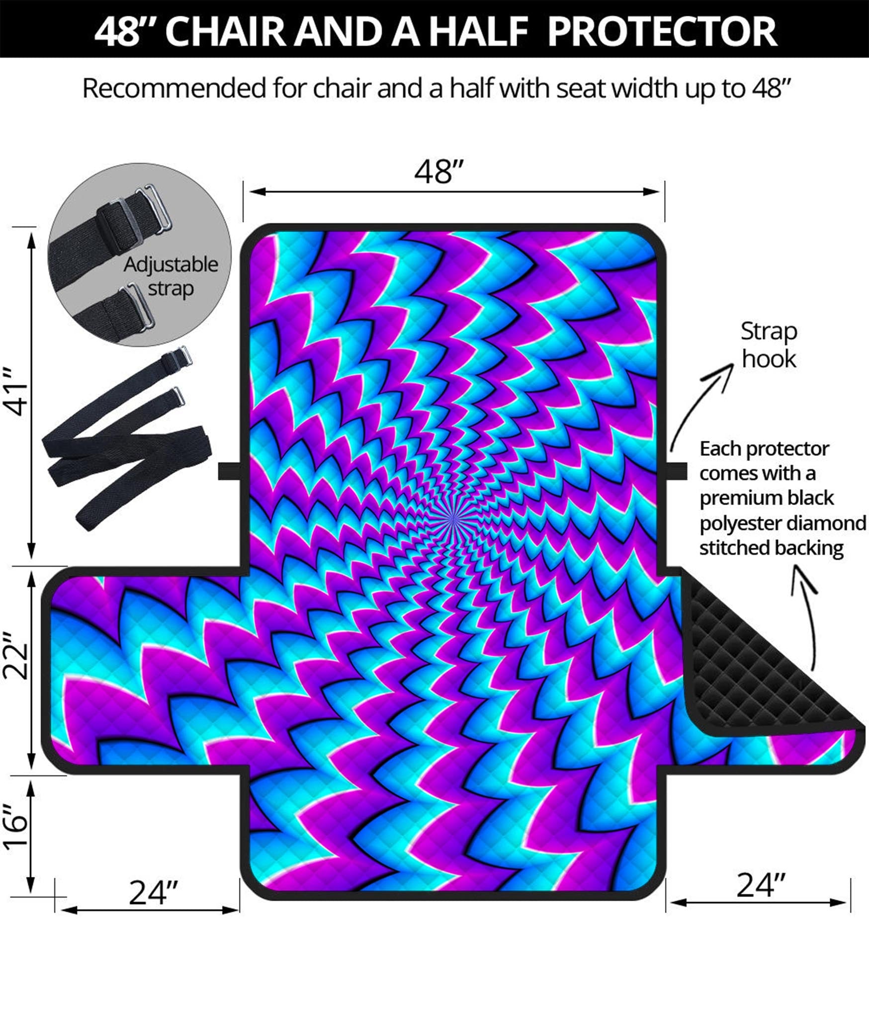 Blue Dizzy Moving Optical Illusion Half Sofa Protector