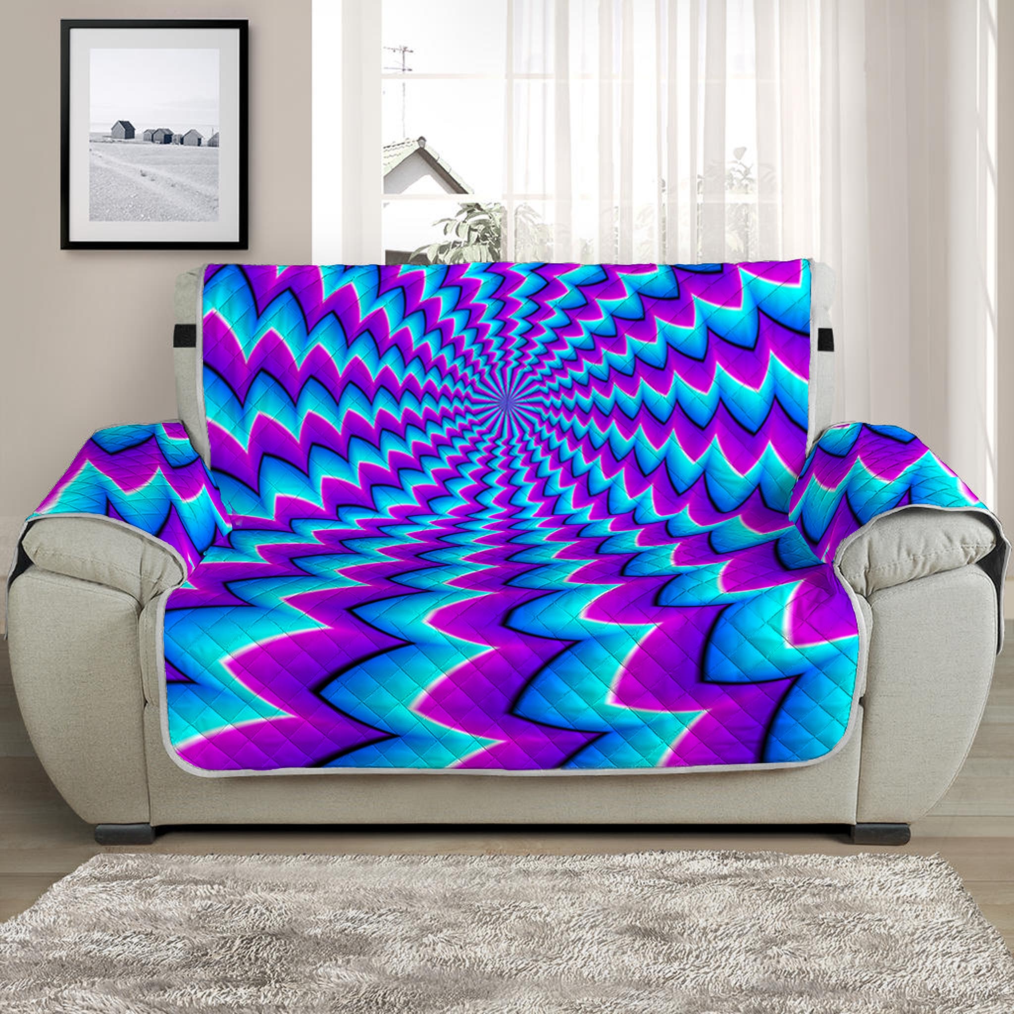 Blue Dizzy Moving Optical Illusion Half Sofa Protector