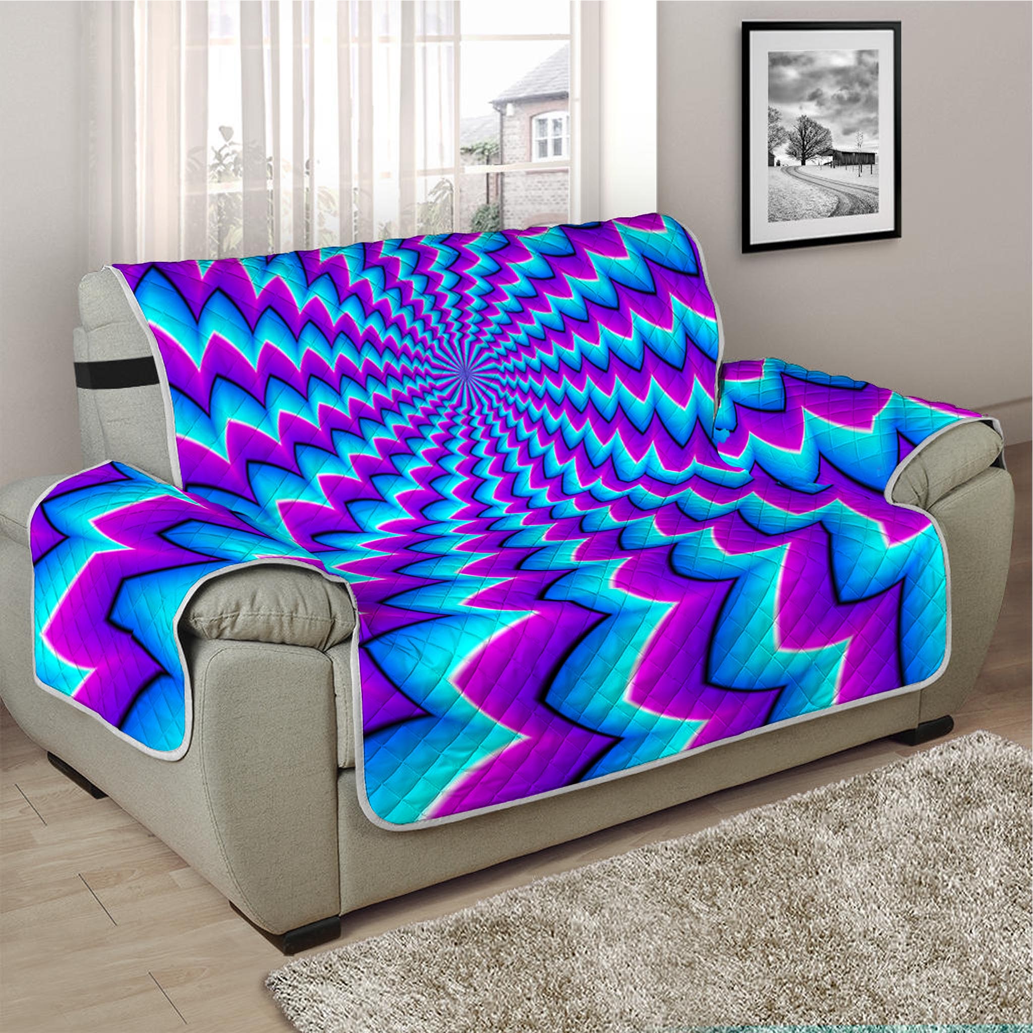 Blue Dizzy Moving Optical Illusion Half Sofa Protector