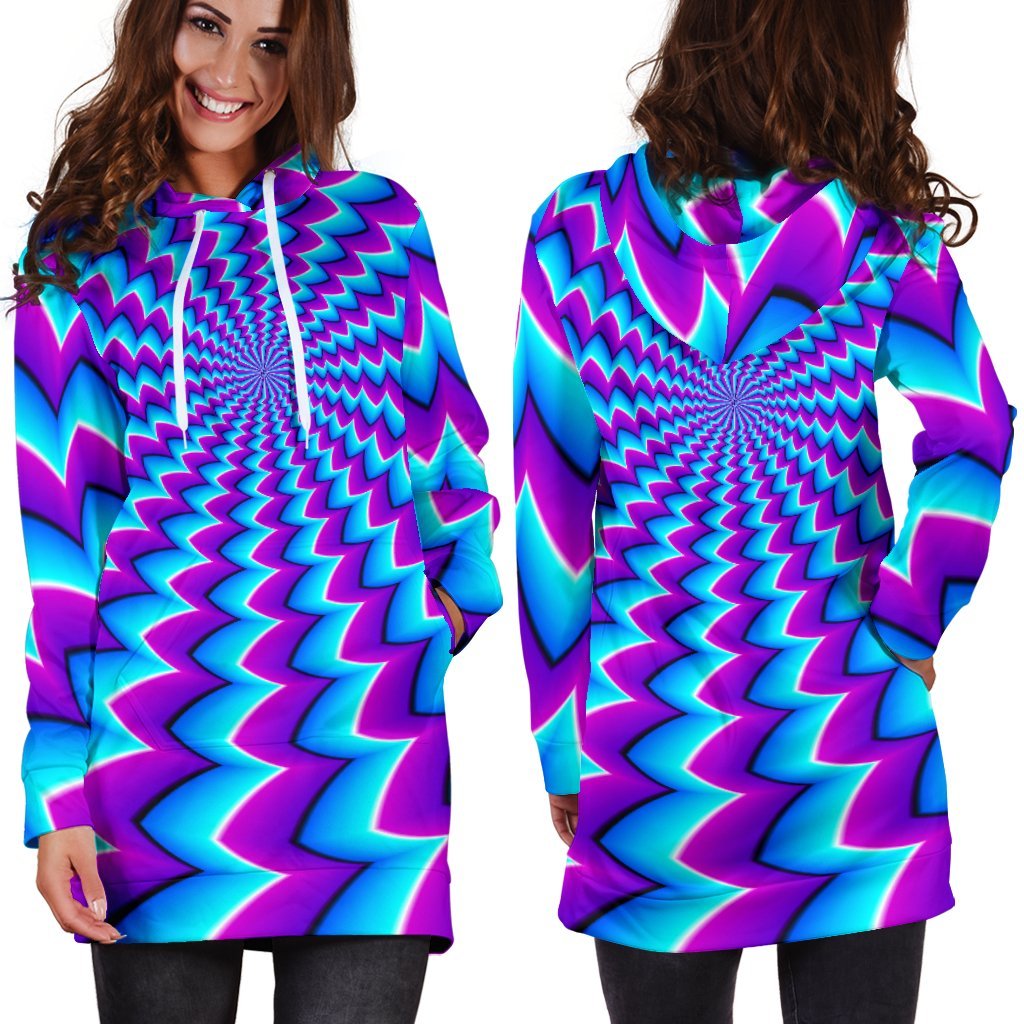 Blue Dizzy Moving Optical Illusion Hoodie Dress GearFrost