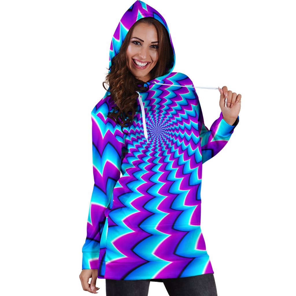 Blue Dizzy Moving Optical Illusion Hoodie Dress GearFrost