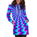 Blue Dizzy Moving Optical Illusion Pullover Hoodie Dress