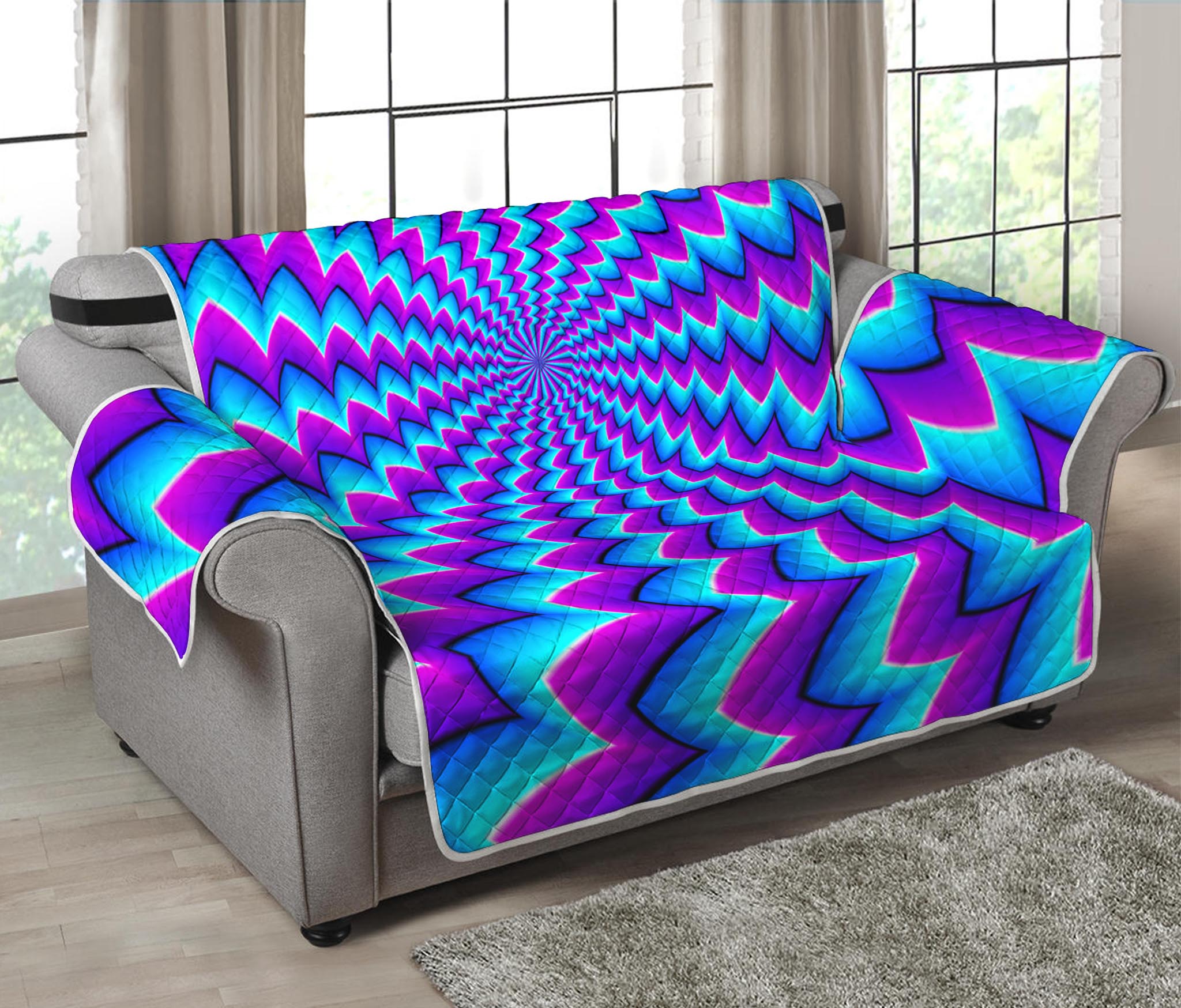 Blue Dizzy Moving Optical Illusion Loveseat Protector