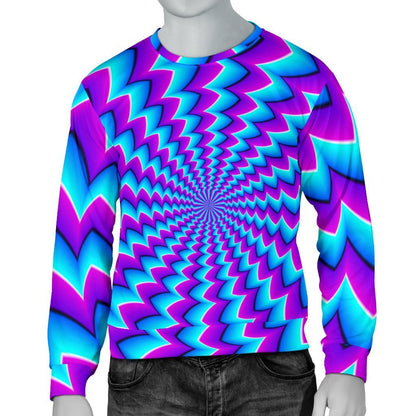 Blue Dizzy Moving Optical Illusion Men's Crewneck Sweatshirt GearFrost