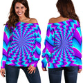 Blue Dizzy Moving Optical Illusion Off The Shoulder Sweatshirt