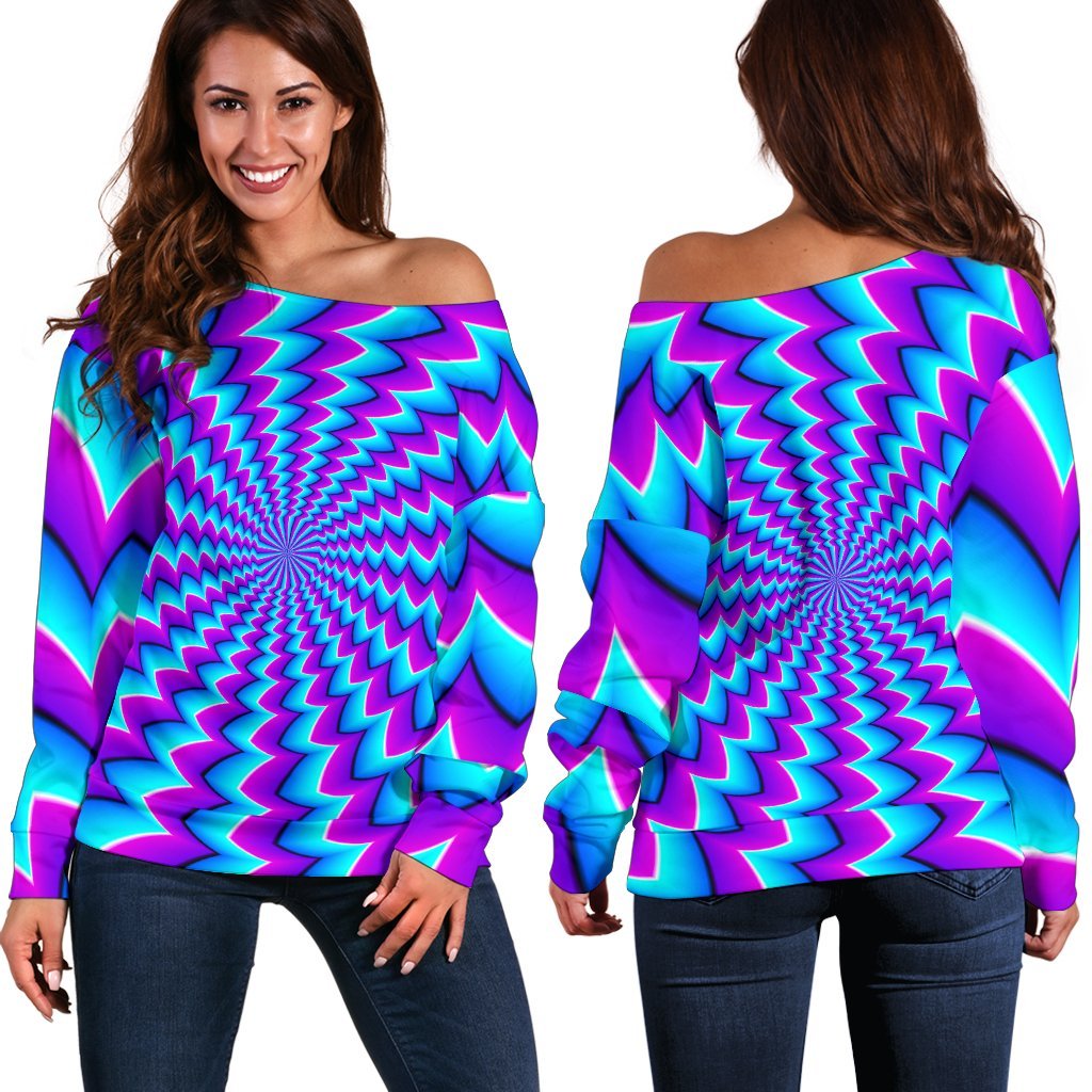Blue Dizzy Moving Optical Illusion Off Shoulder Sweatshirt GearFrost