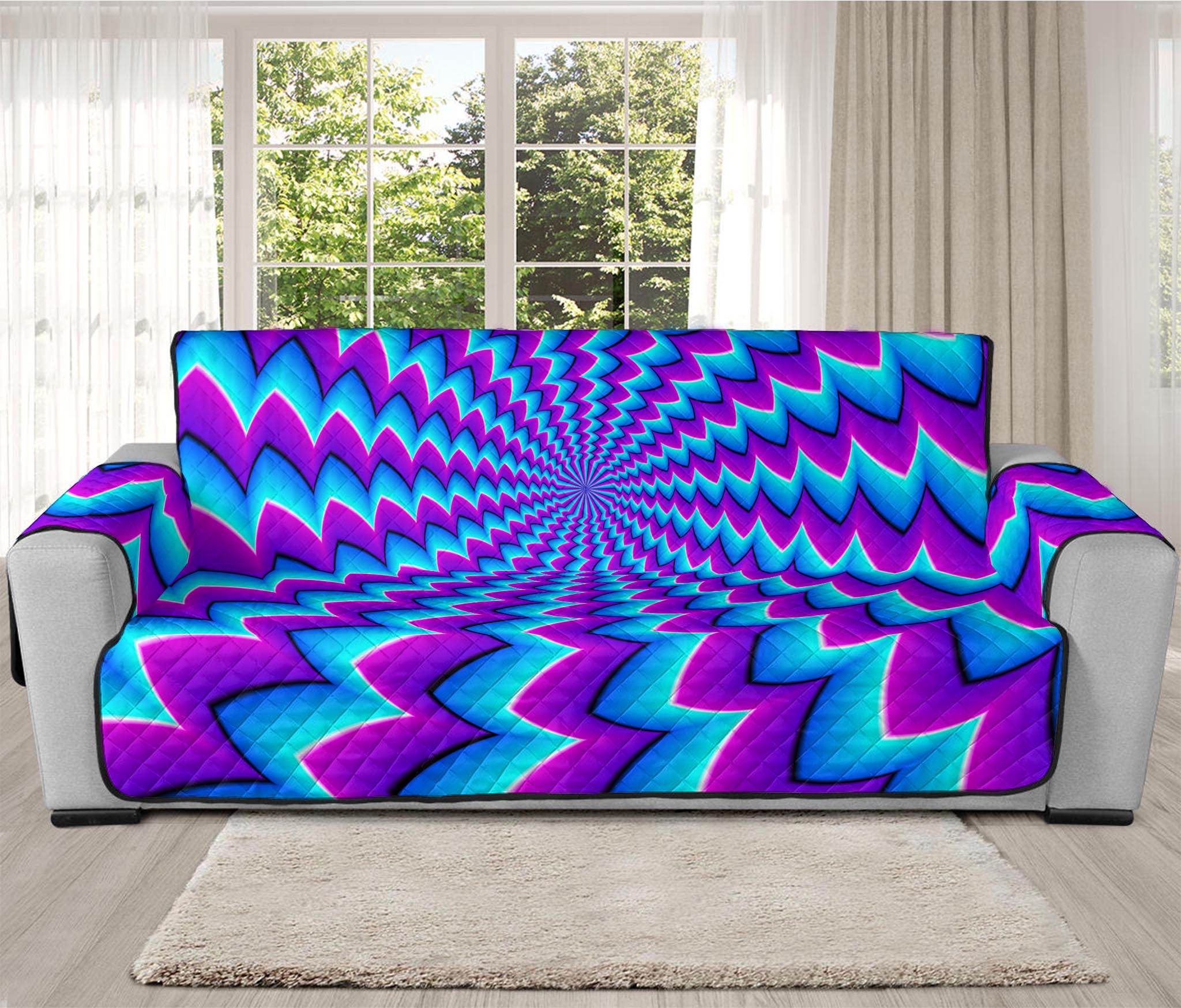 Blue Dizzy Moving Optical Illusion Oversized Sofa Protector