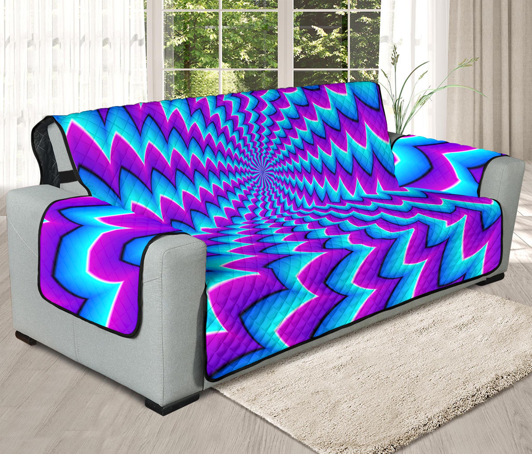 Blue Dizzy Moving Optical Illusion Oversized Sofa Protector