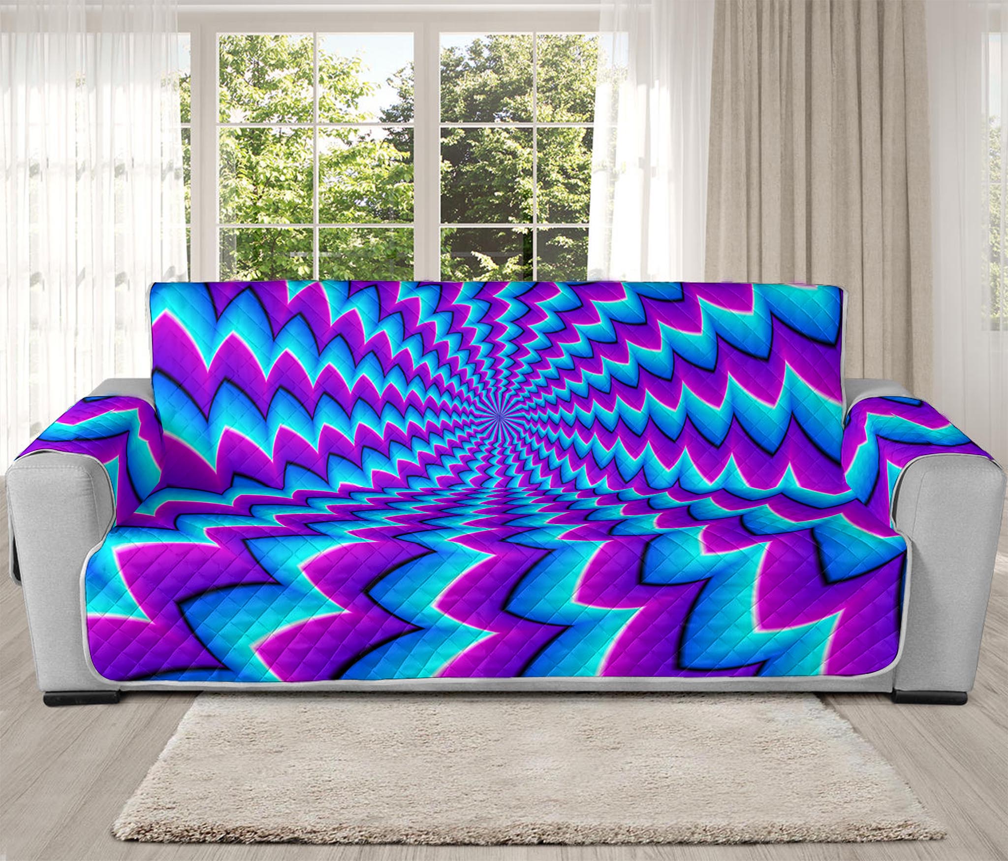 Blue Dizzy Moving Optical Illusion Oversized Sofa Protector