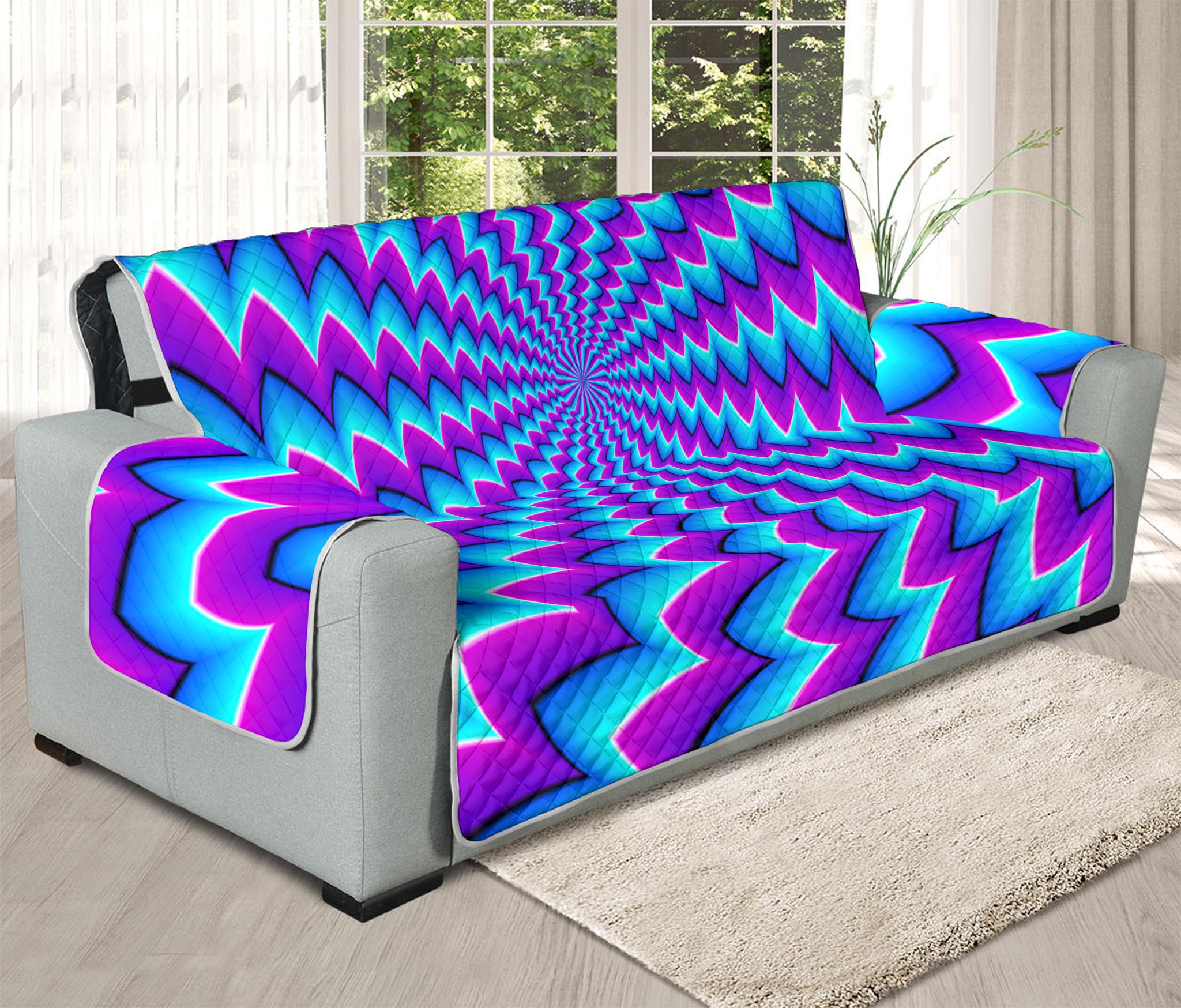 Blue Dizzy Moving Optical Illusion Oversized Sofa Protector