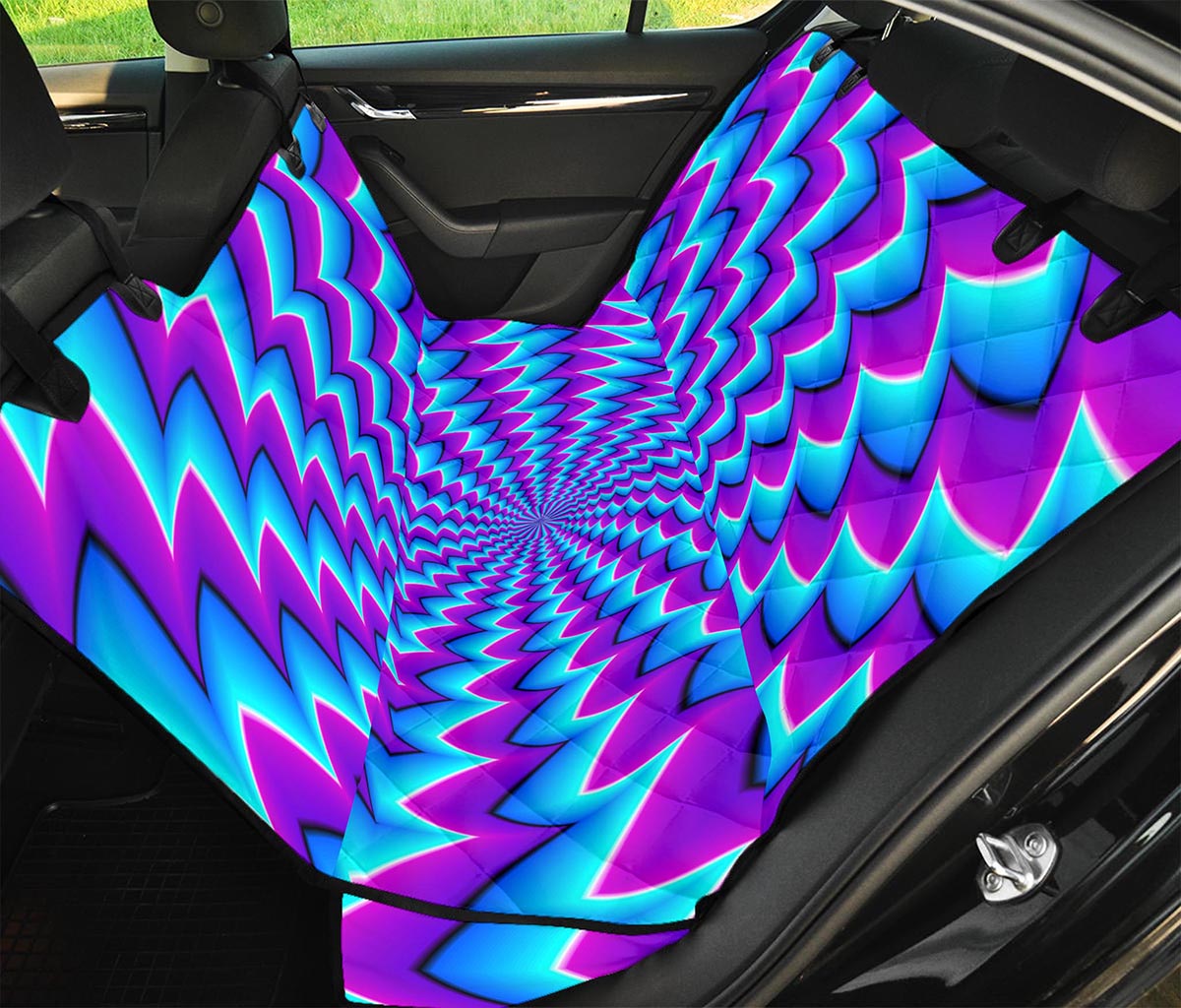 Blue Dizzy Moving Optical Illusion Pet Car Back Seat Cover