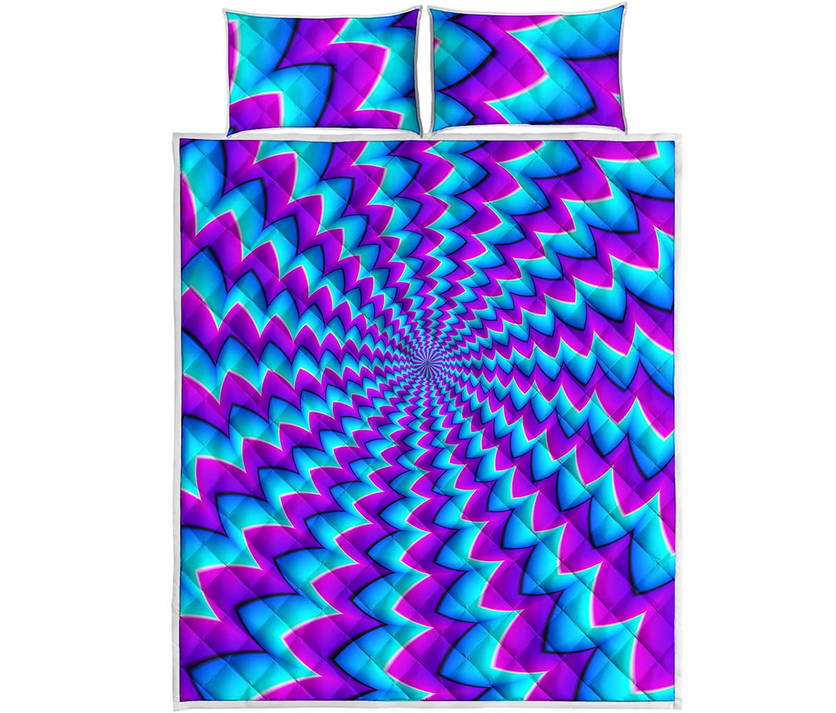 Blue Dizzy Moving Optical Illusion Quilt Bed Set