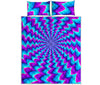 Blue Dizzy Moving Optical Illusion Quilt Bed Set
