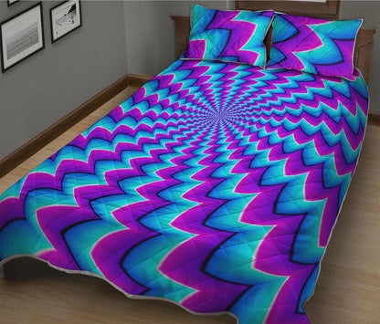 Blue Dizzy Moving Optical Illusion Quilt Bed Set