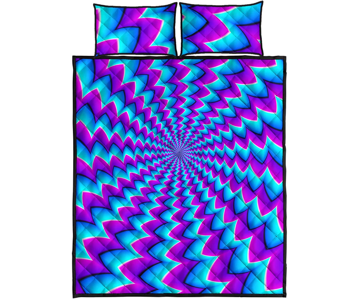 Blue Dizzy Moving Optical Illusion Quilt Bed Set