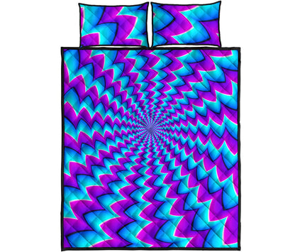 Blue Dizzy Moving Optical Illusion Quilt Bed Set